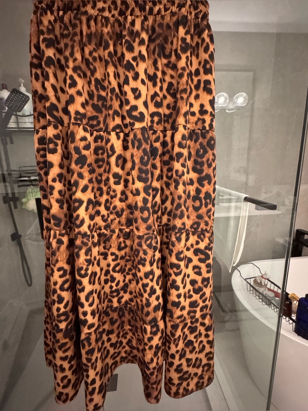 Leopard Print Tiered Midi Skirt - Brown & Black
